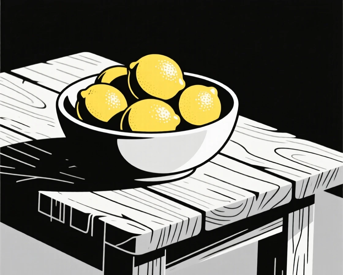 A bowl of fresh lemons on a rustic table.