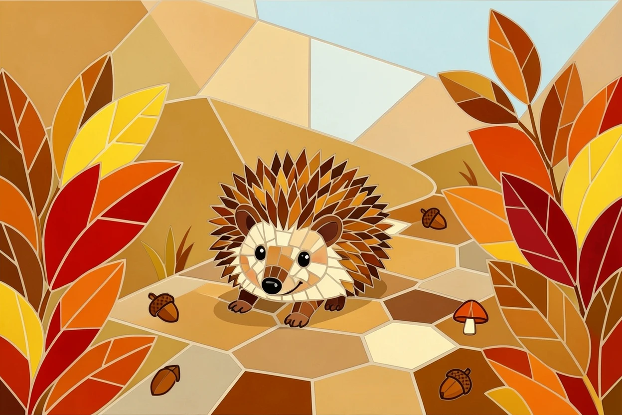 A tiny hedgehog exploring a garden path in autumn.