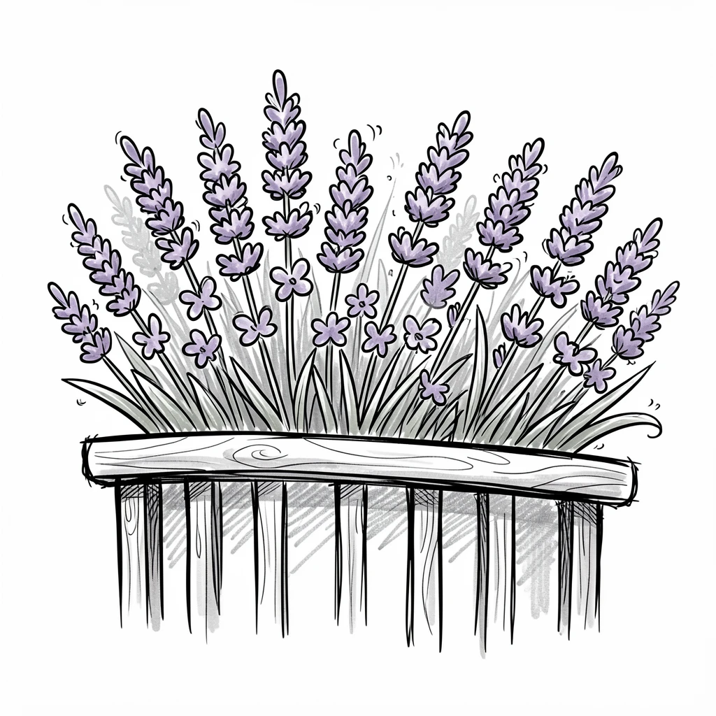 A meadow of lavender along a sunny balcony railing.