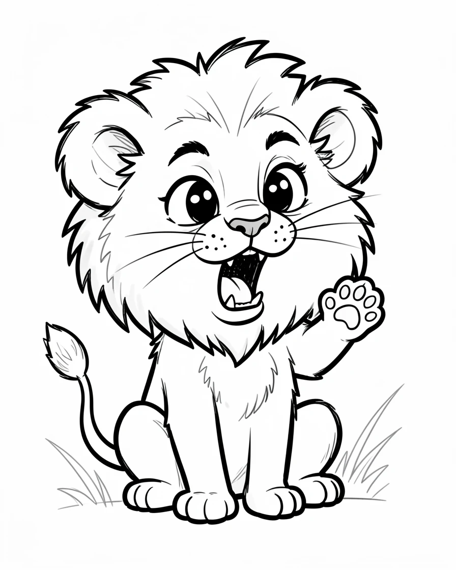 [Cute Animals & Pets] Adorable scene of a proud lion cub practicing a tiny roar, bursting with charm and playful energy