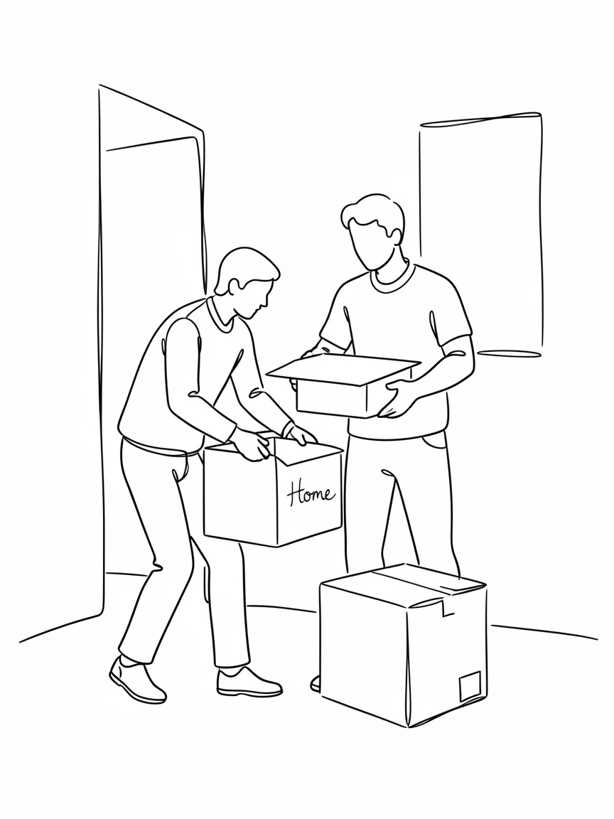 A young couple moving into their first apartment together, unpacking boxes