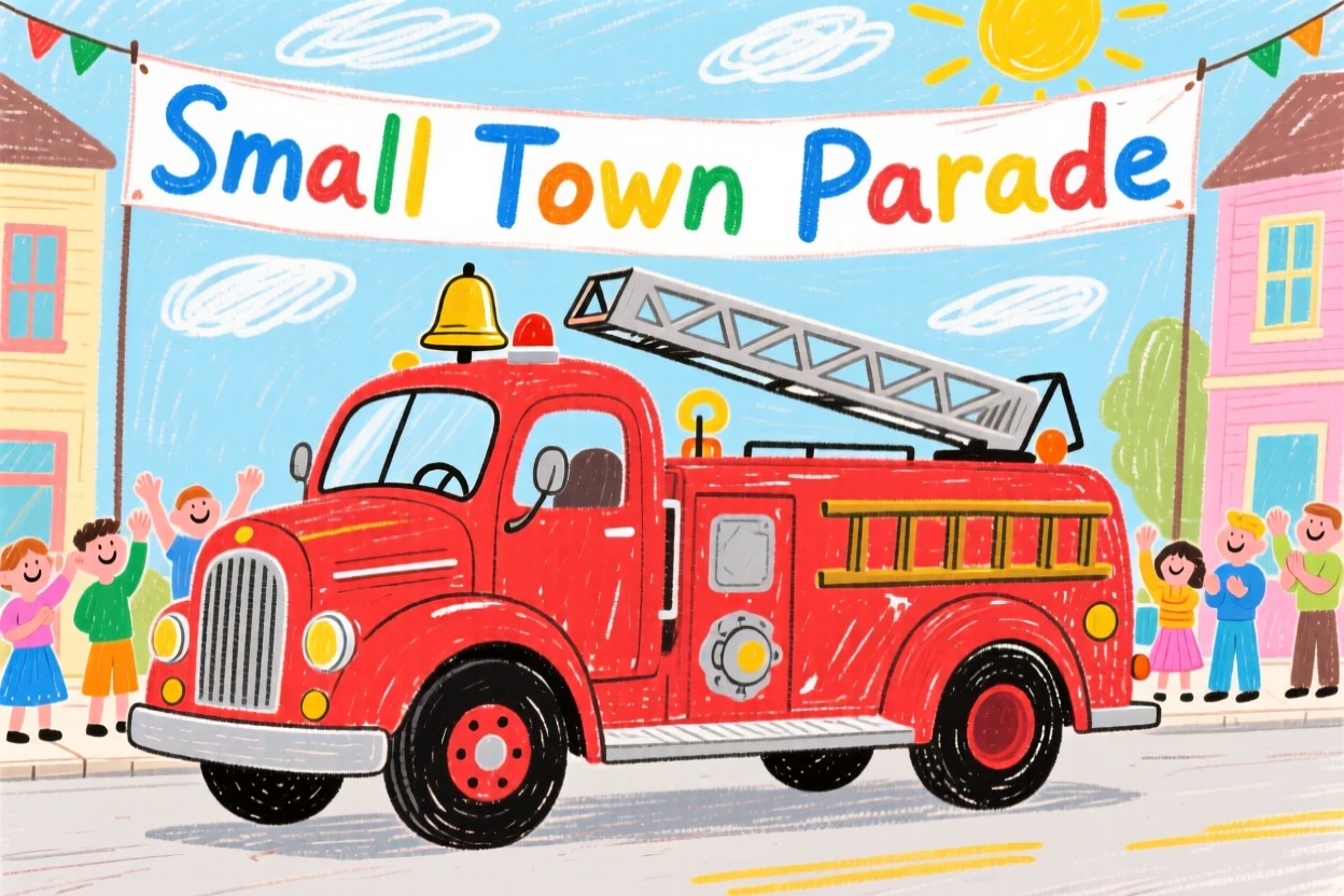 A vintage fire truck parked proudly in a small town parade.