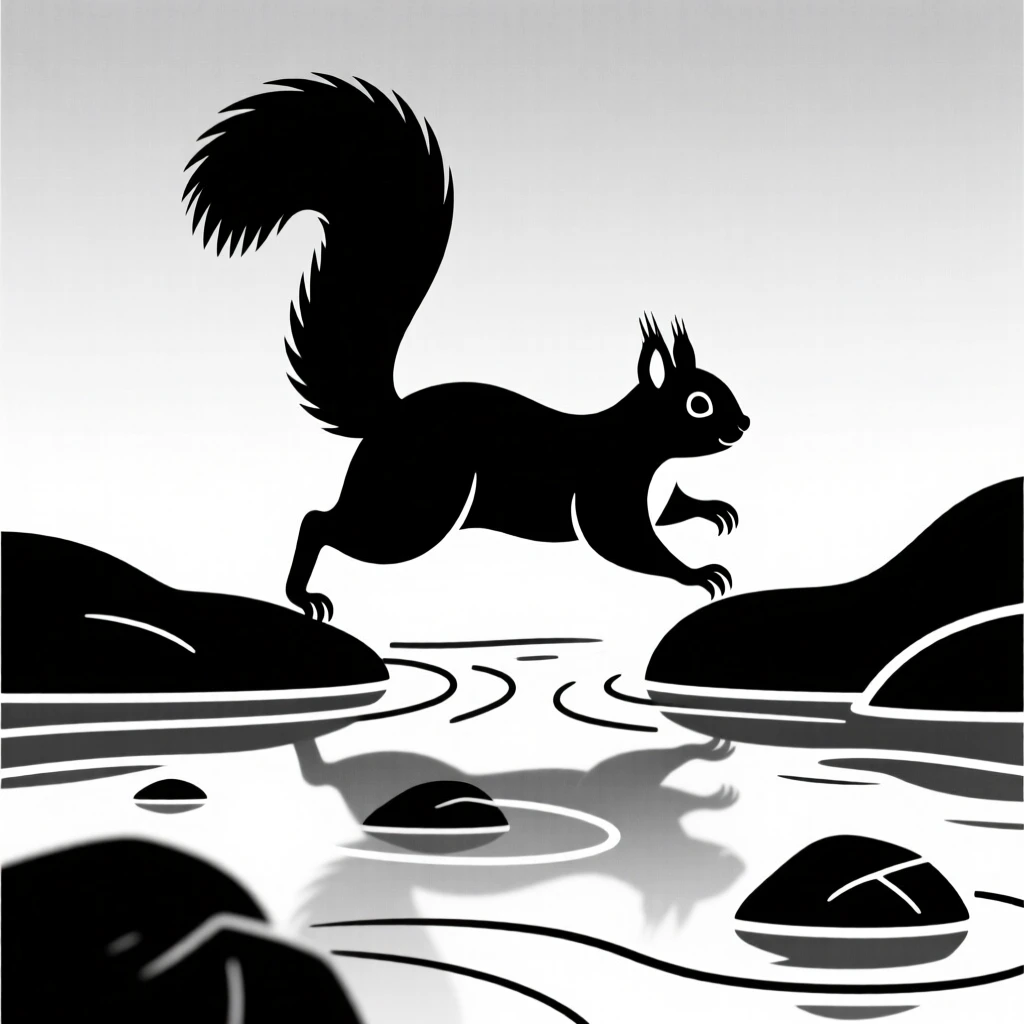 A squirrel crossing a shallow river.