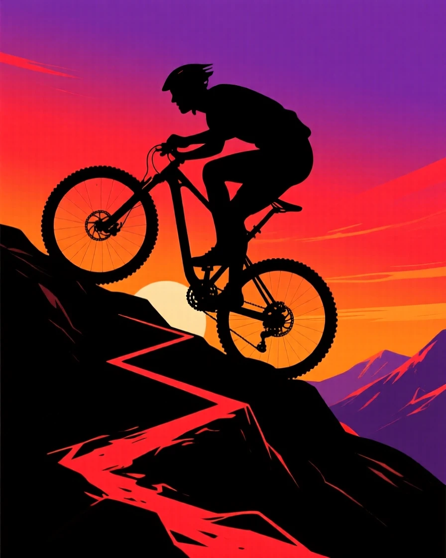 A cyclist powering up a steep mountain switchback trail.