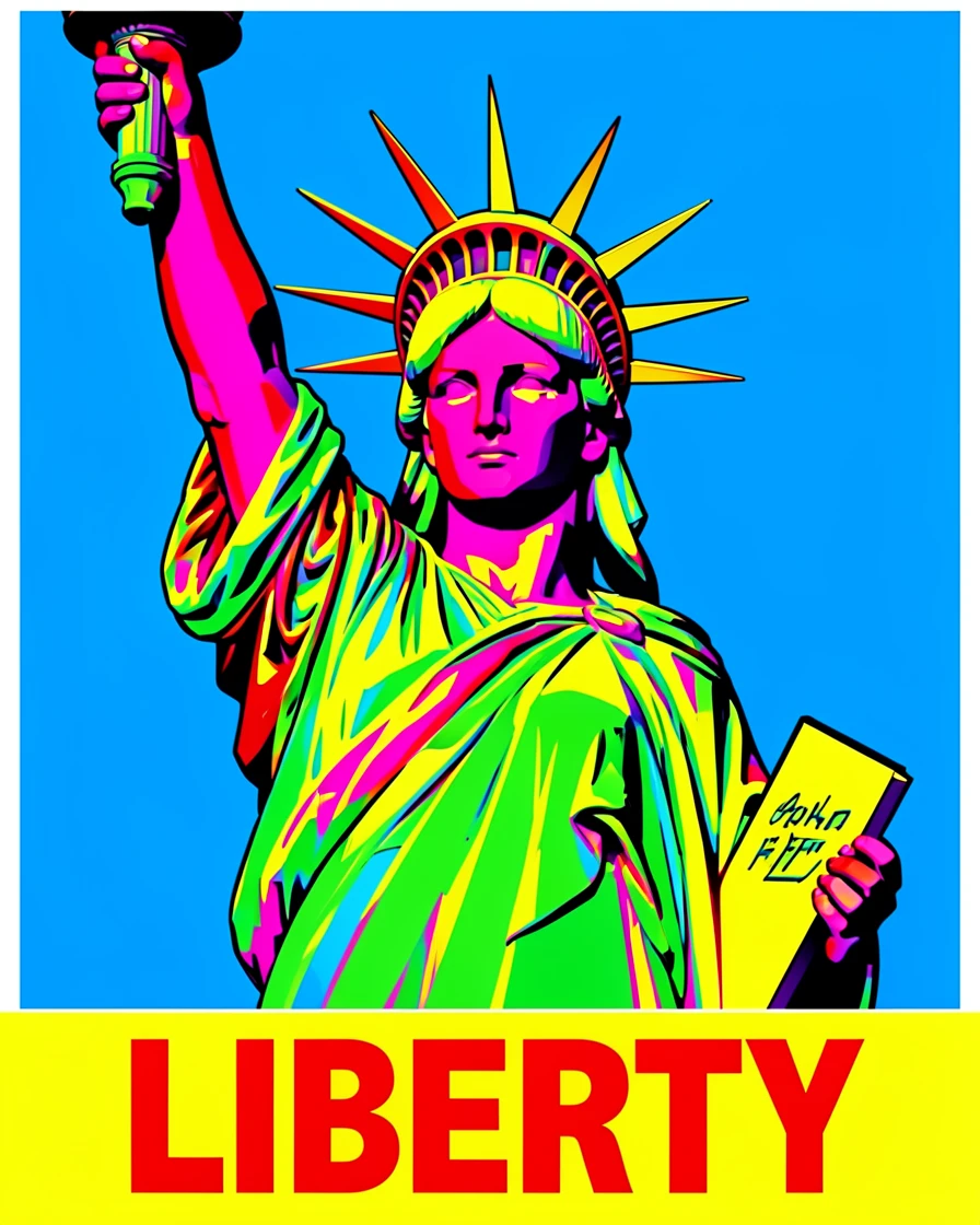 Statue of Liberty against a blue sky