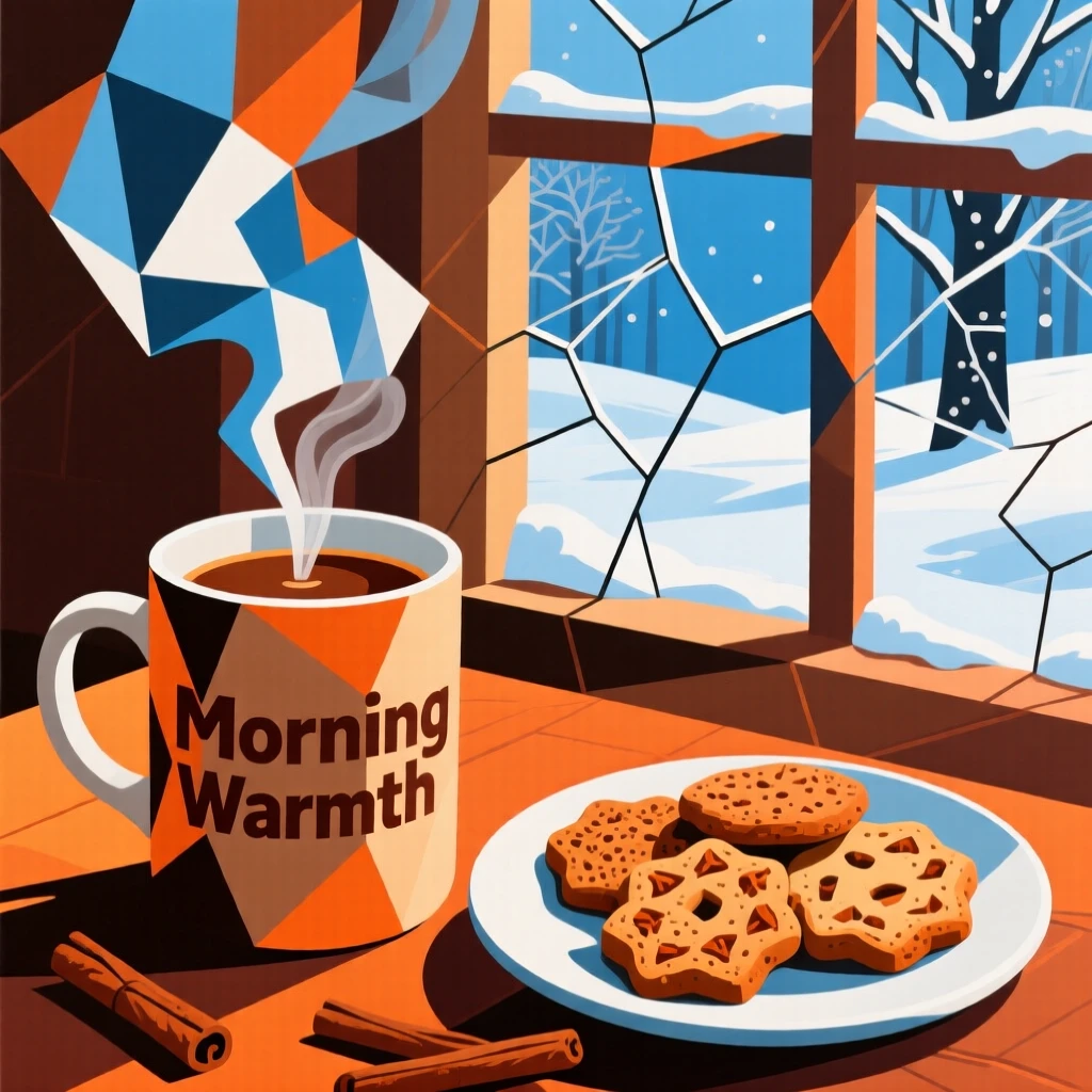 A steaming mug of chai beside a plate of spiced cookies on a winter morning.