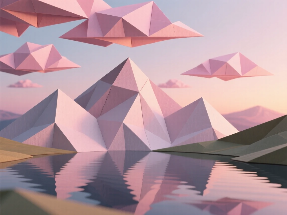 A tranquil mountain tarn reflecting a sky full of drifting pink clouds at dusk.