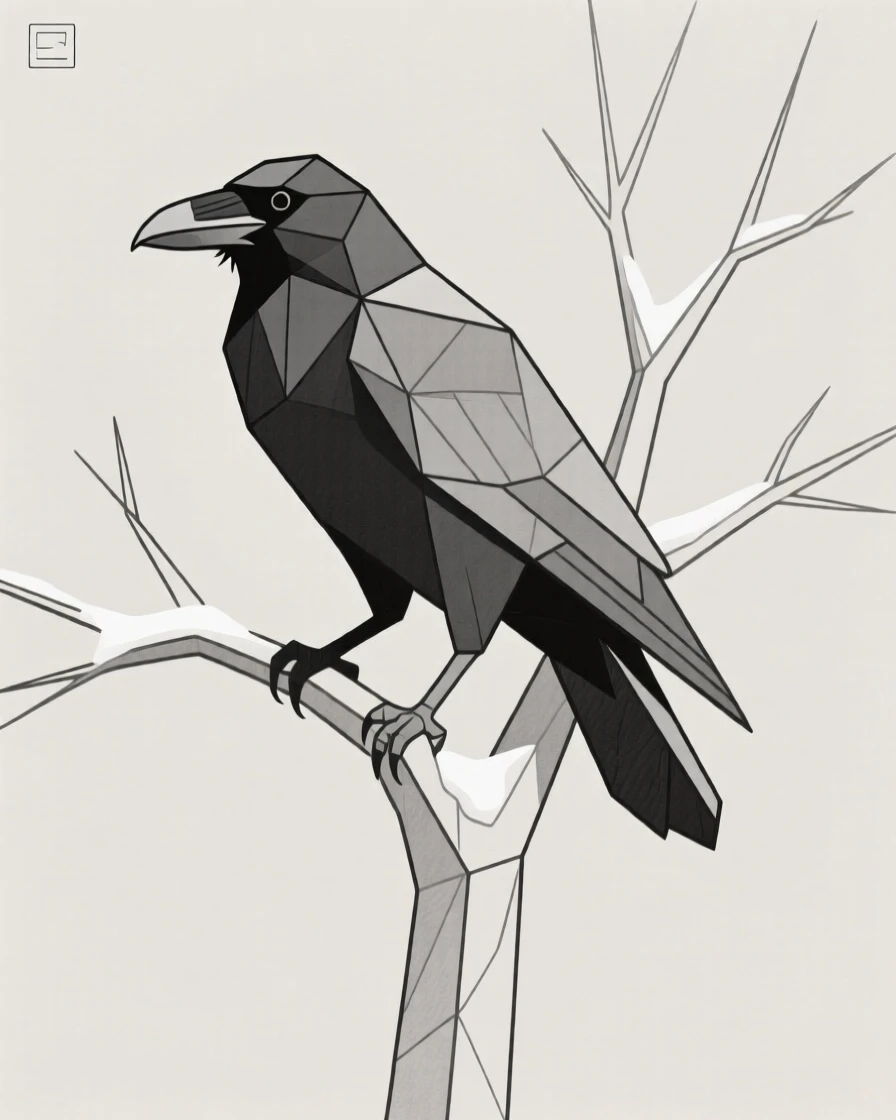 A raven perched on a bare winter tree