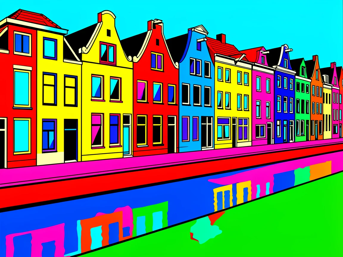 Colorful row houses along a European canal