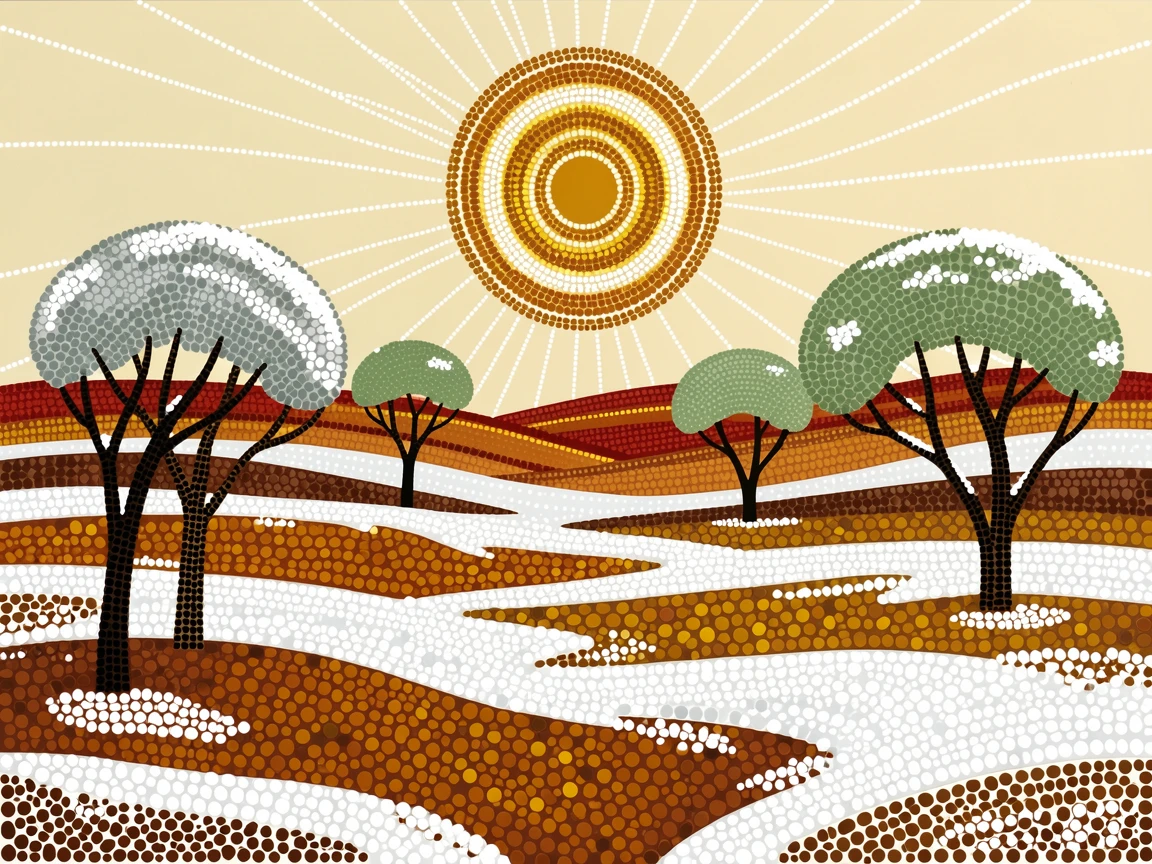 A sun-drenched savanna after a fresh snowfall