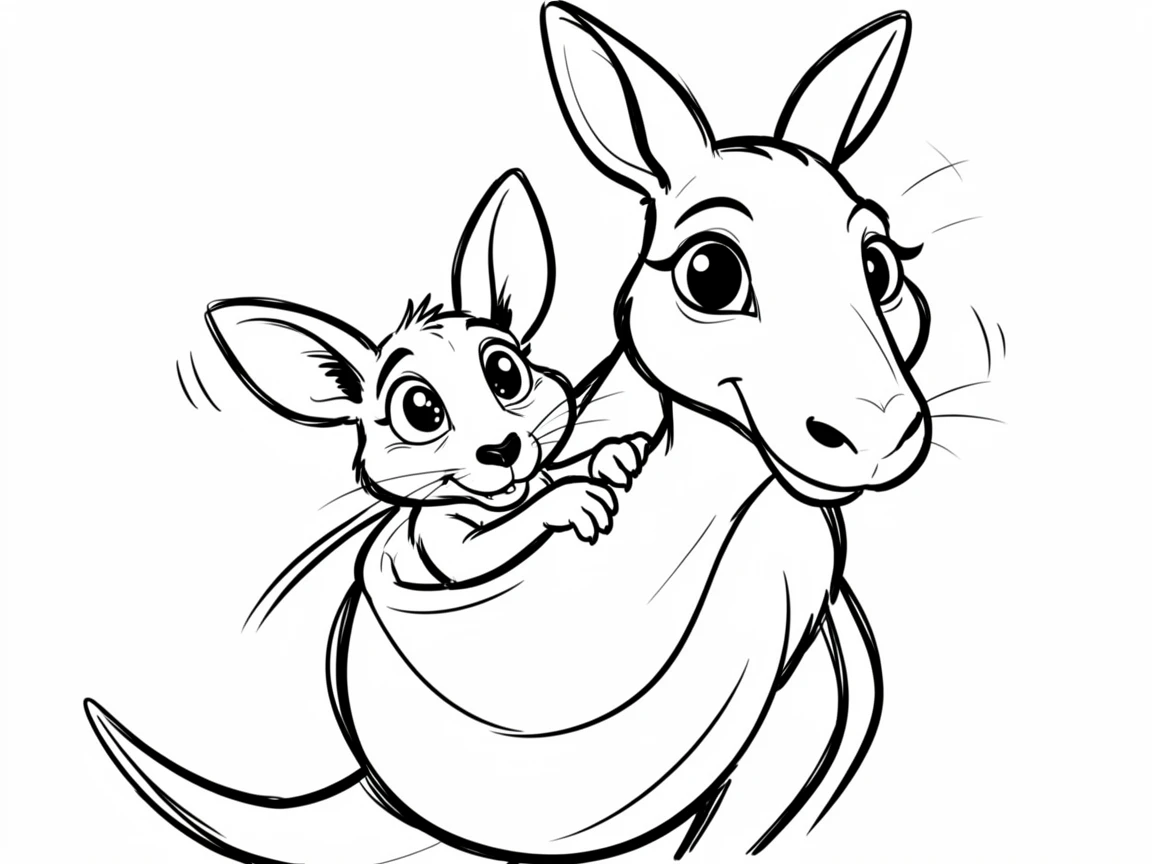[Cute Animals & Pets] Adorable scene of a curious baby kangaroo peeking out of its mother's pouch, bursting with charm and playful energy