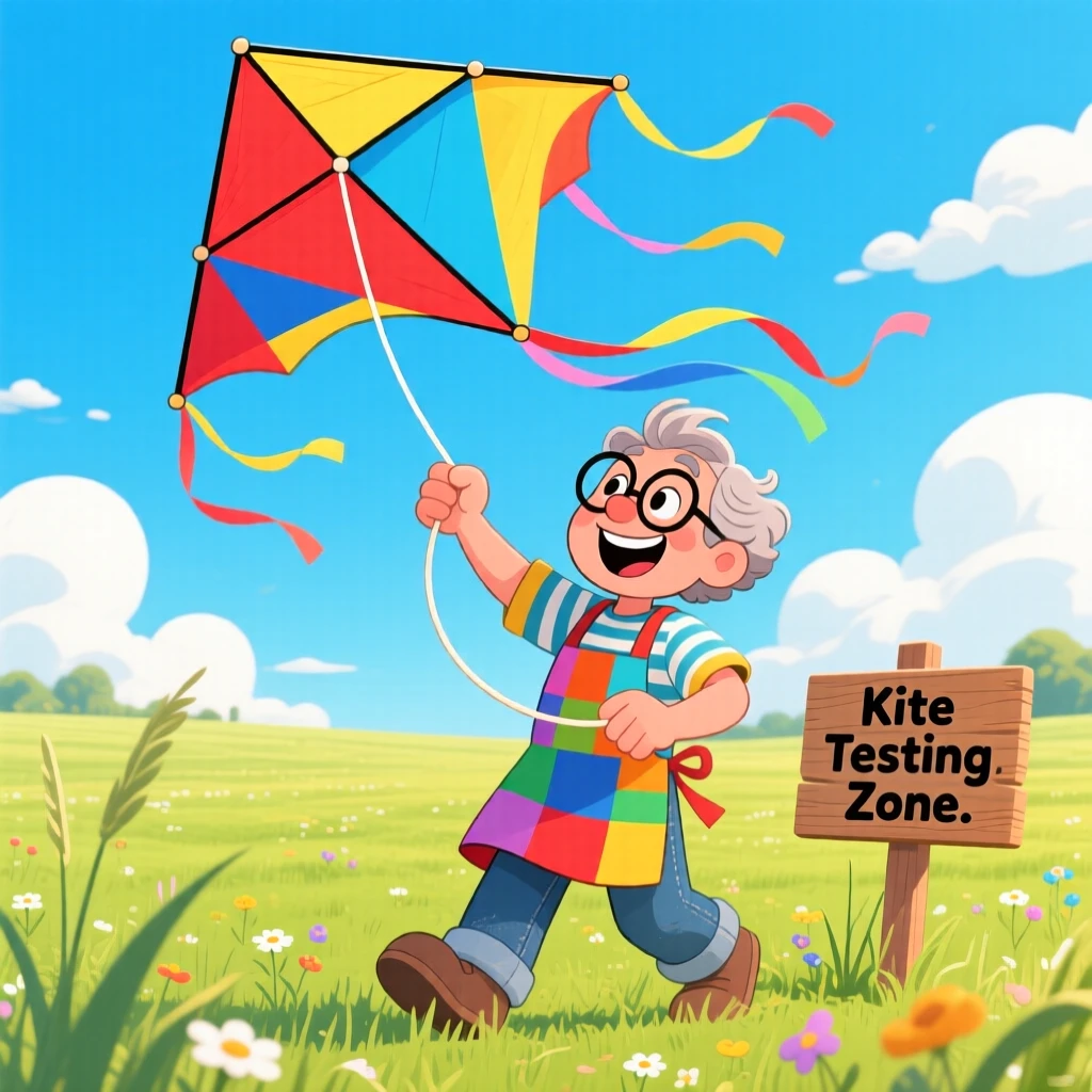 A kite builder testing a new design in an open field.