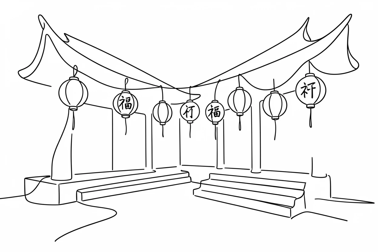 A traditional Chinese lantern festival lighting up a temple courtyard