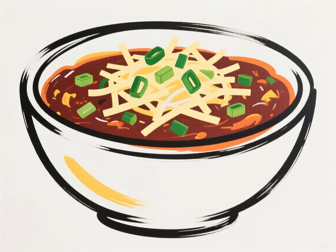 A bowl of chili topped with shredded cheese and green onions.
