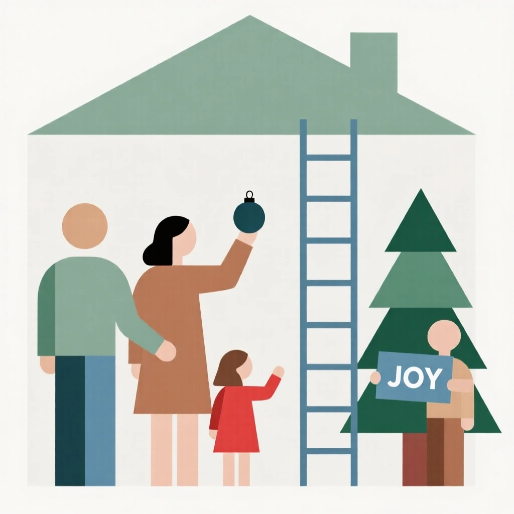 A family decorating a home together
