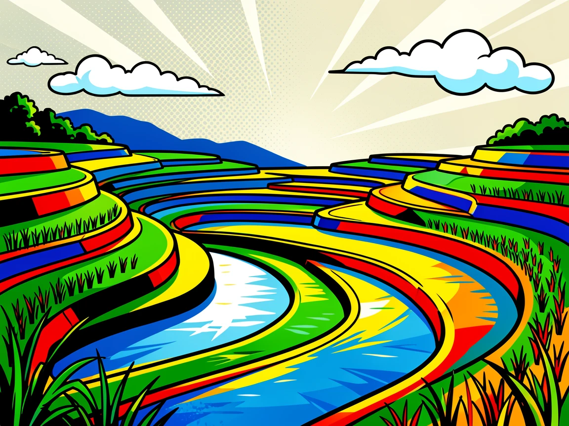 Terraced rice fields lit lush in Vietnam