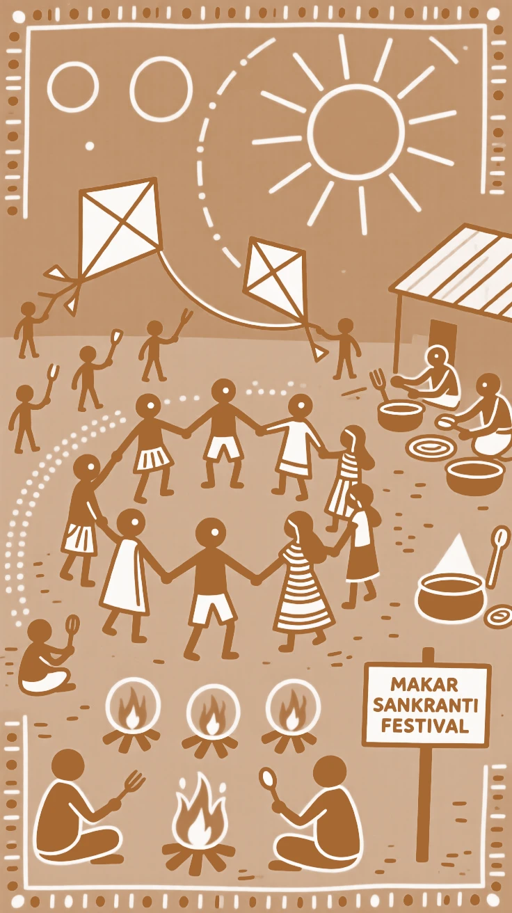 Makar Sankranti celebrated with the whole community gathered in the square.