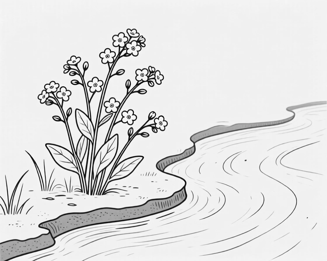 A cluster of forget-me-nots along a stream bank