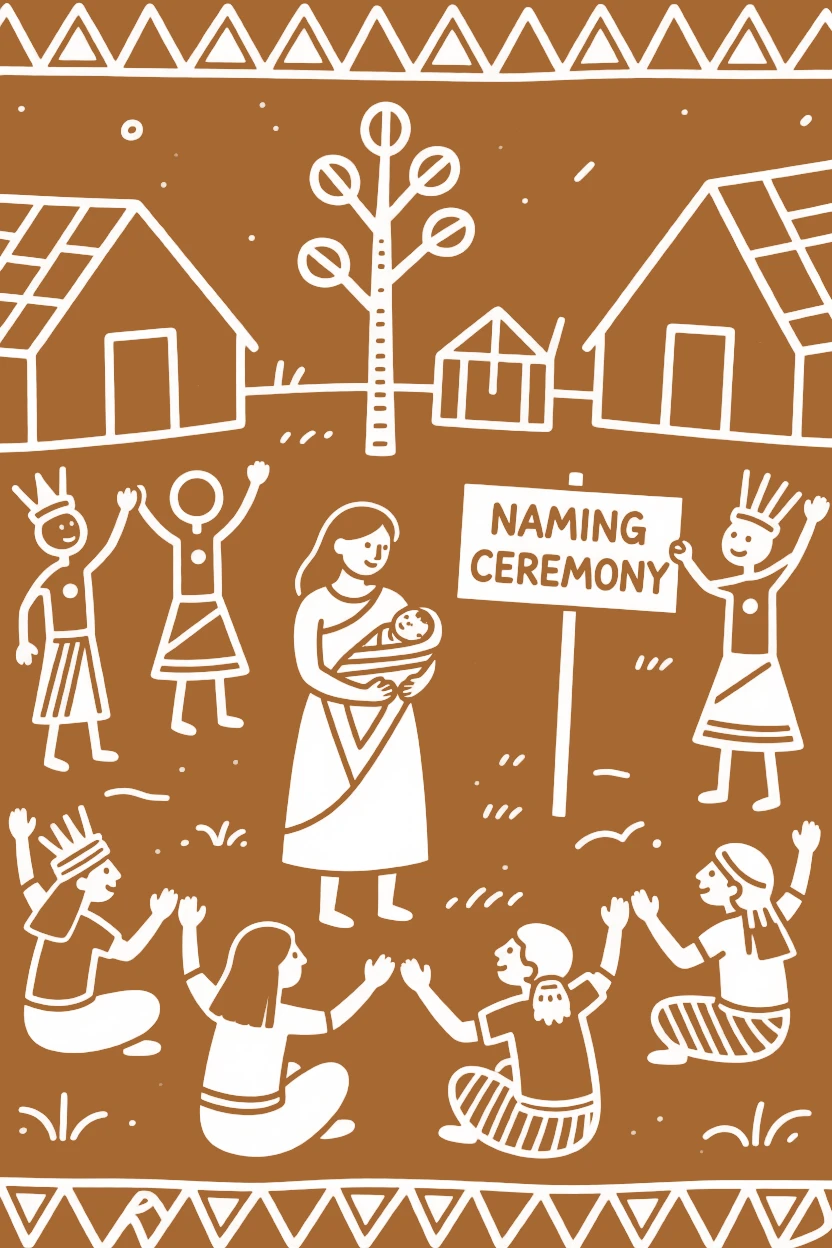 A naming ceremony for a newborn celebrated with the whole community gathered in the square.