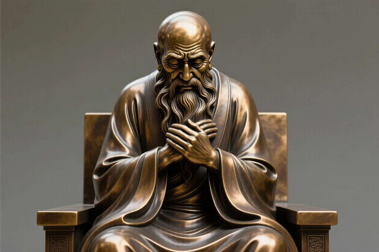 A wise old sage, in a moment of pure emotion, forming a strong central focal point