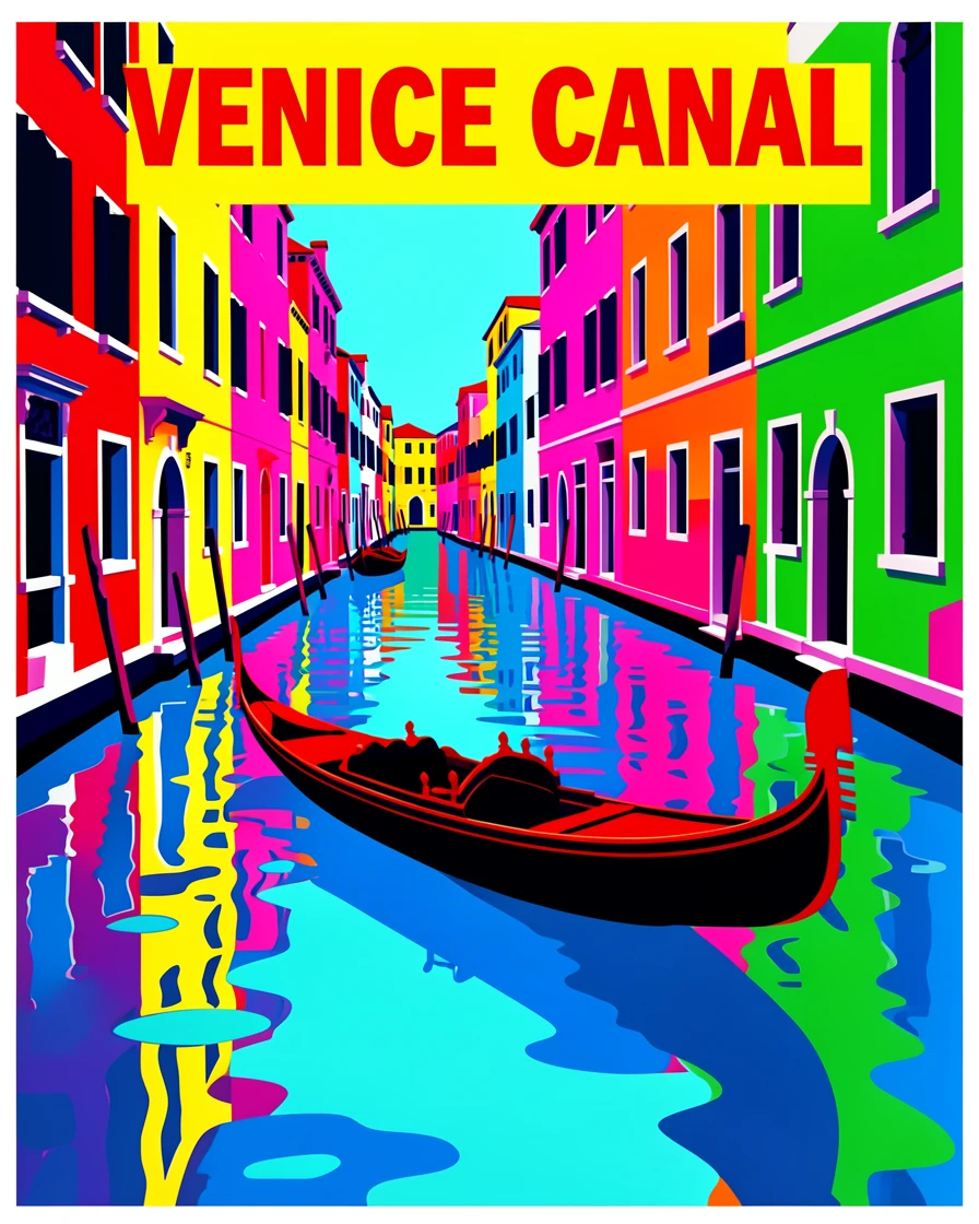 Venice canal with a gondola gliding by
