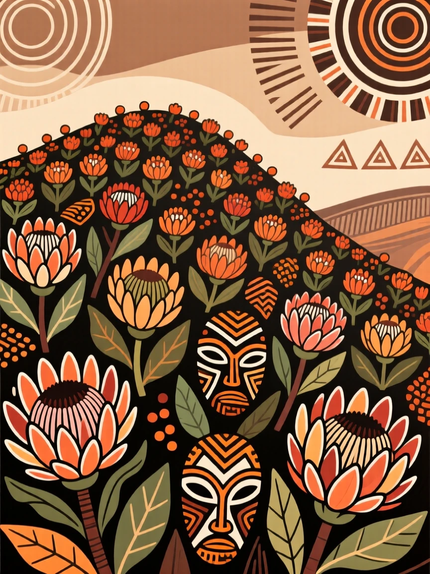 A hillside covered in blooming protea flowers.