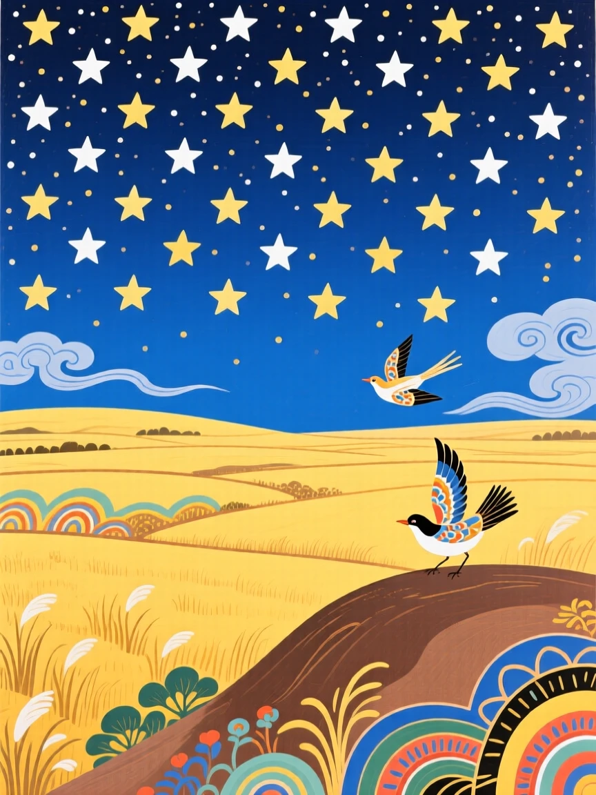 A wide open plain beneath a vast sky seen from a quiet overlook, under a canopy of stars.