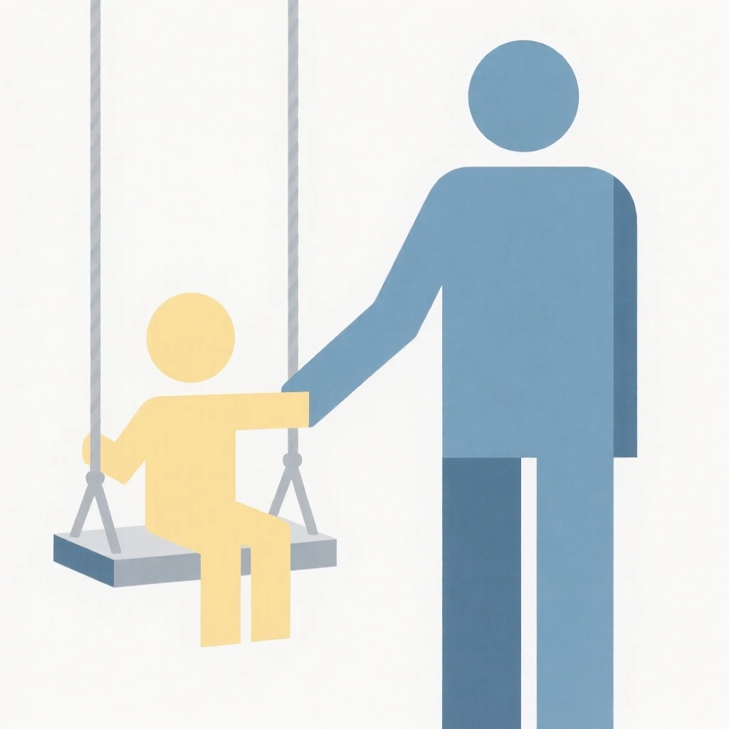 A father pushing his child on a swing