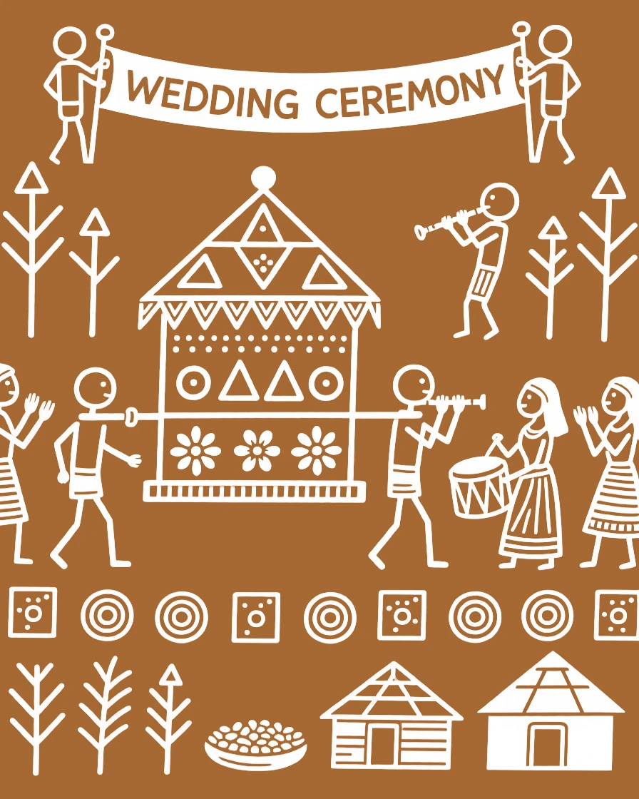 A wedding ceremony celebrated with a procession carrying a decorated palanquin.