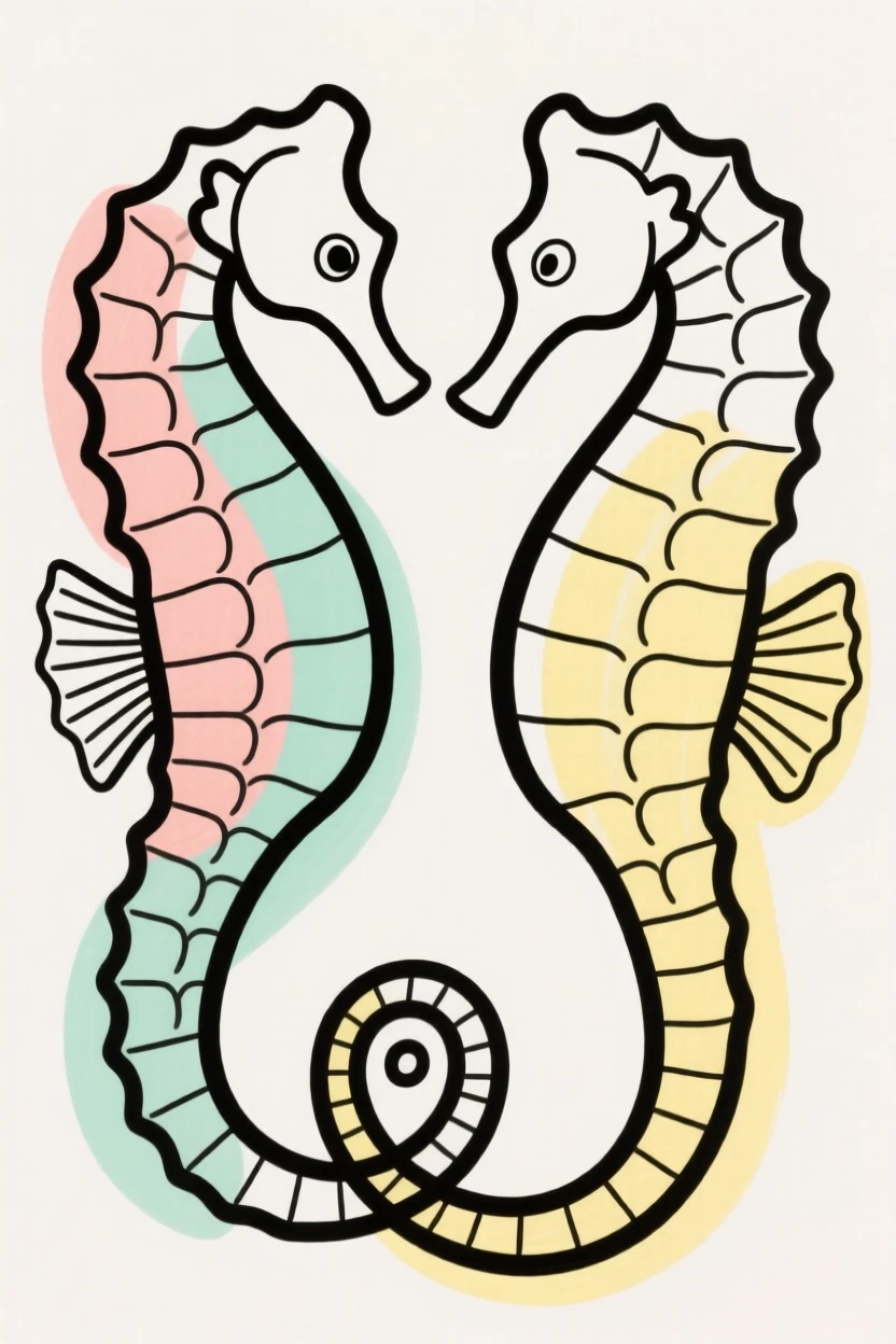 A pair of seahorses intertwined