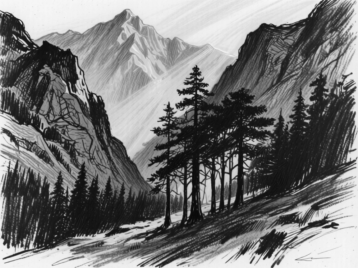 A hidden mountain valley with golden light streaming through the trees.
