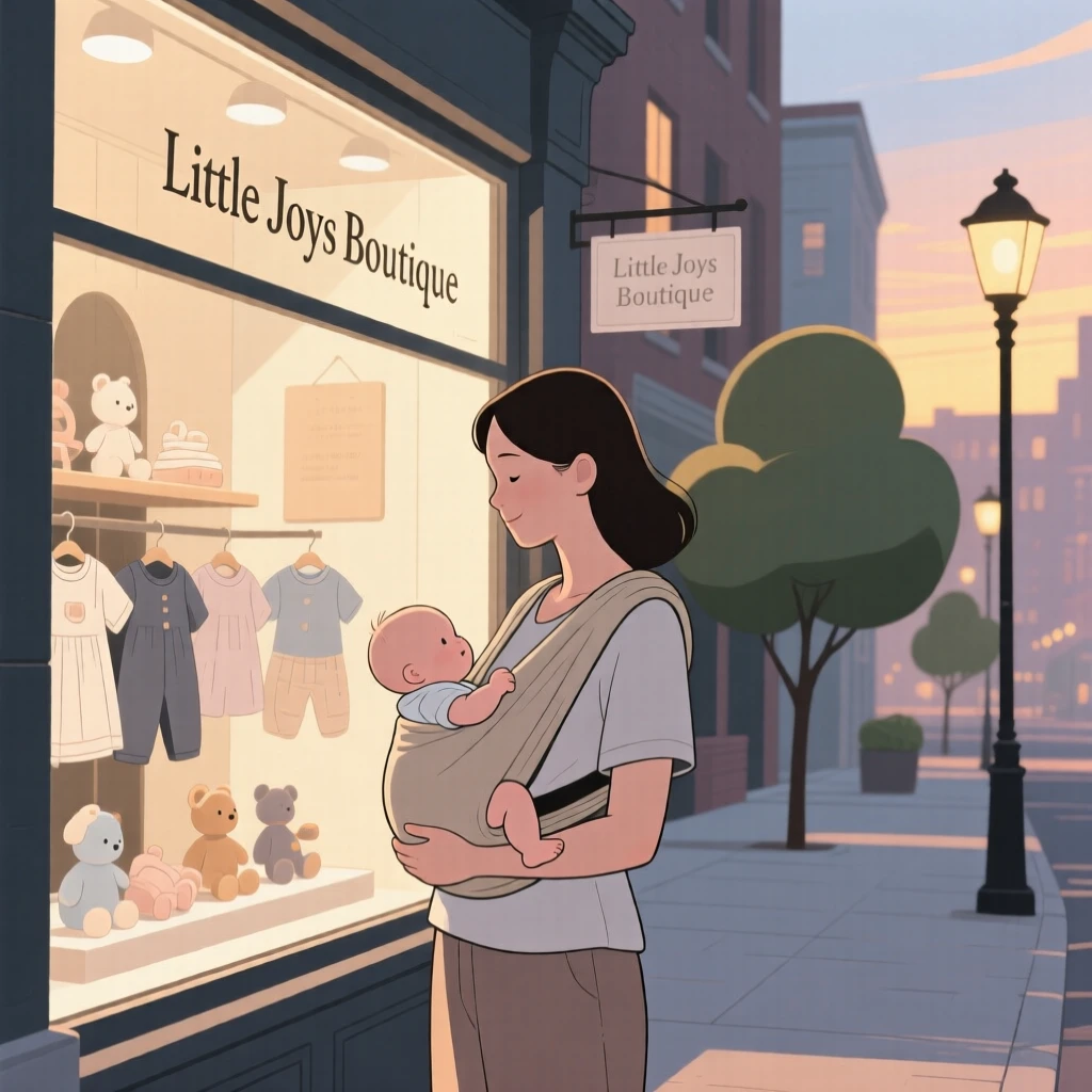 A new parent window shopping on a quiet summer evening in the city.
