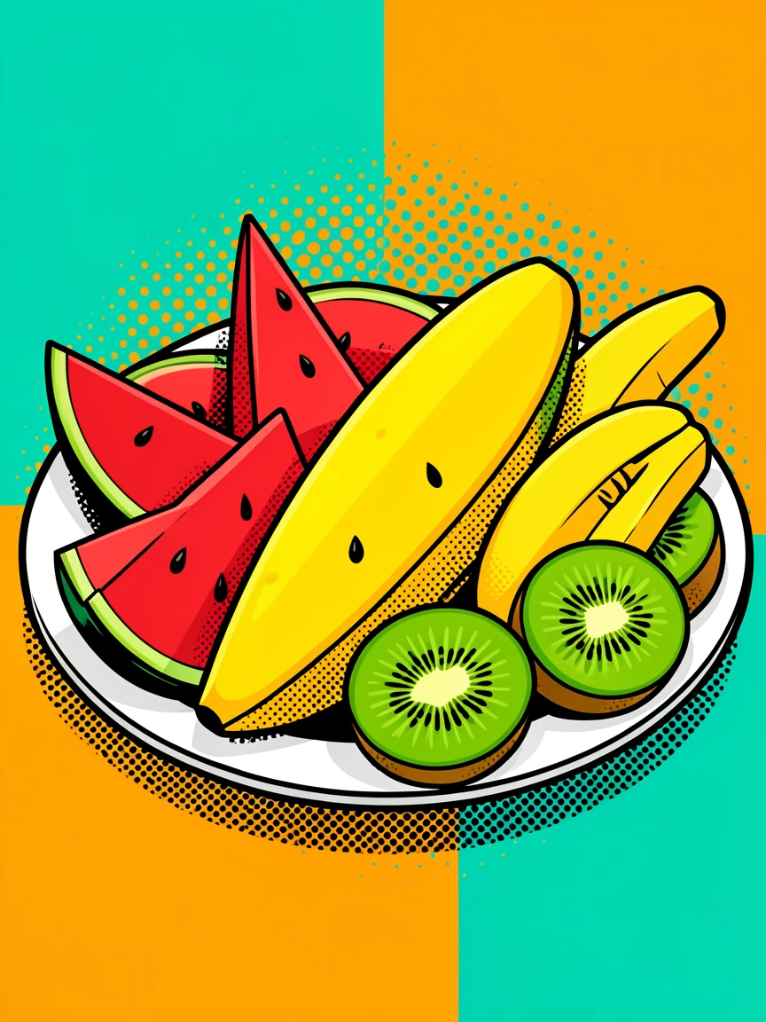 A fruit platter with watermelon, mango, and kiwi arranged elegantly for a festive gathering