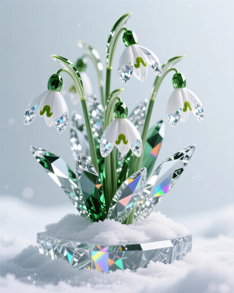 A cluster of snowdrops emerging through a thin layer of late winter snow.