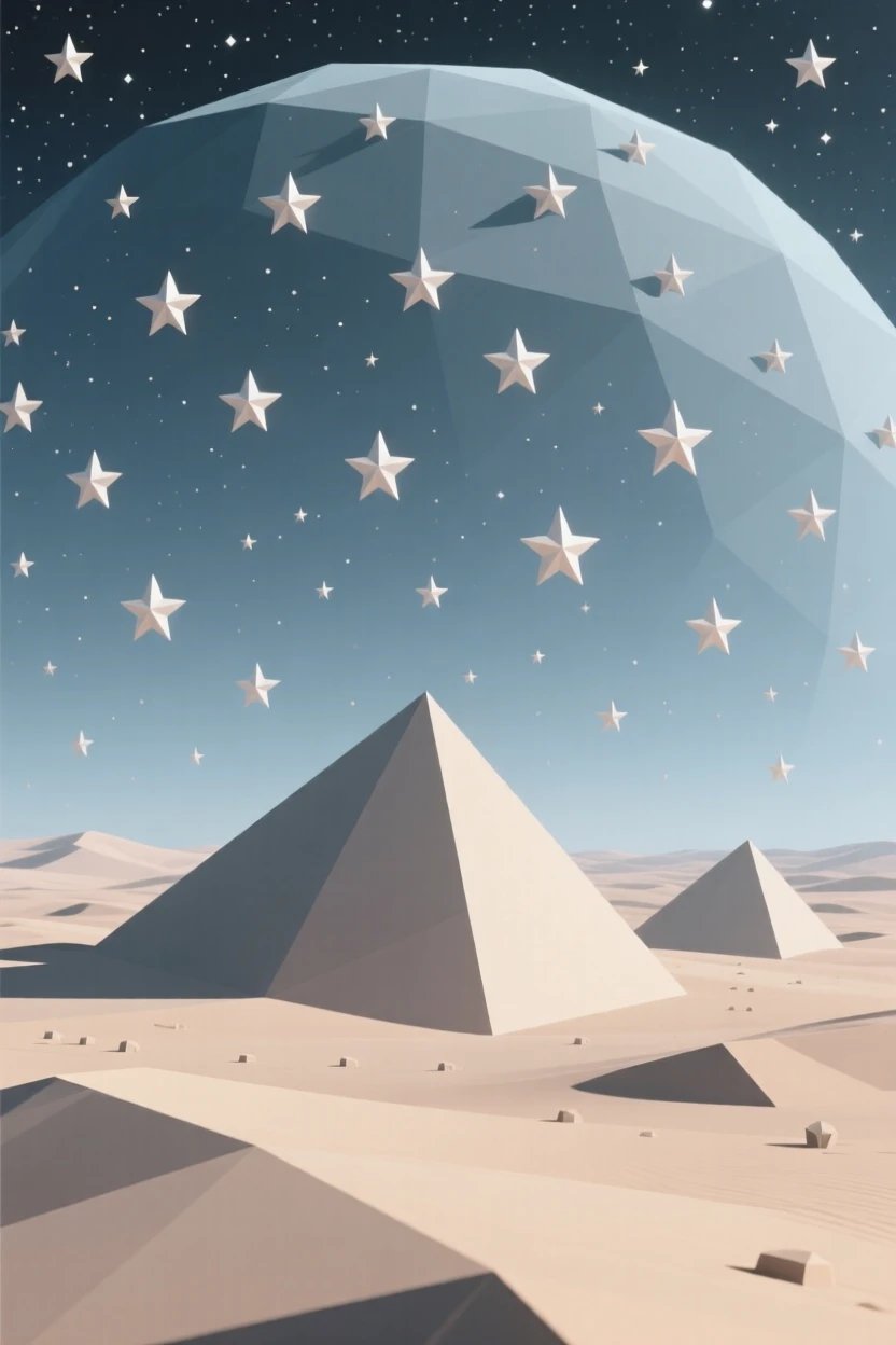A star-filled sky over a silent desert, under a sky full of stars. the composition uses a wide, sweeping perspective. A deep sense of peace fills the landscape.