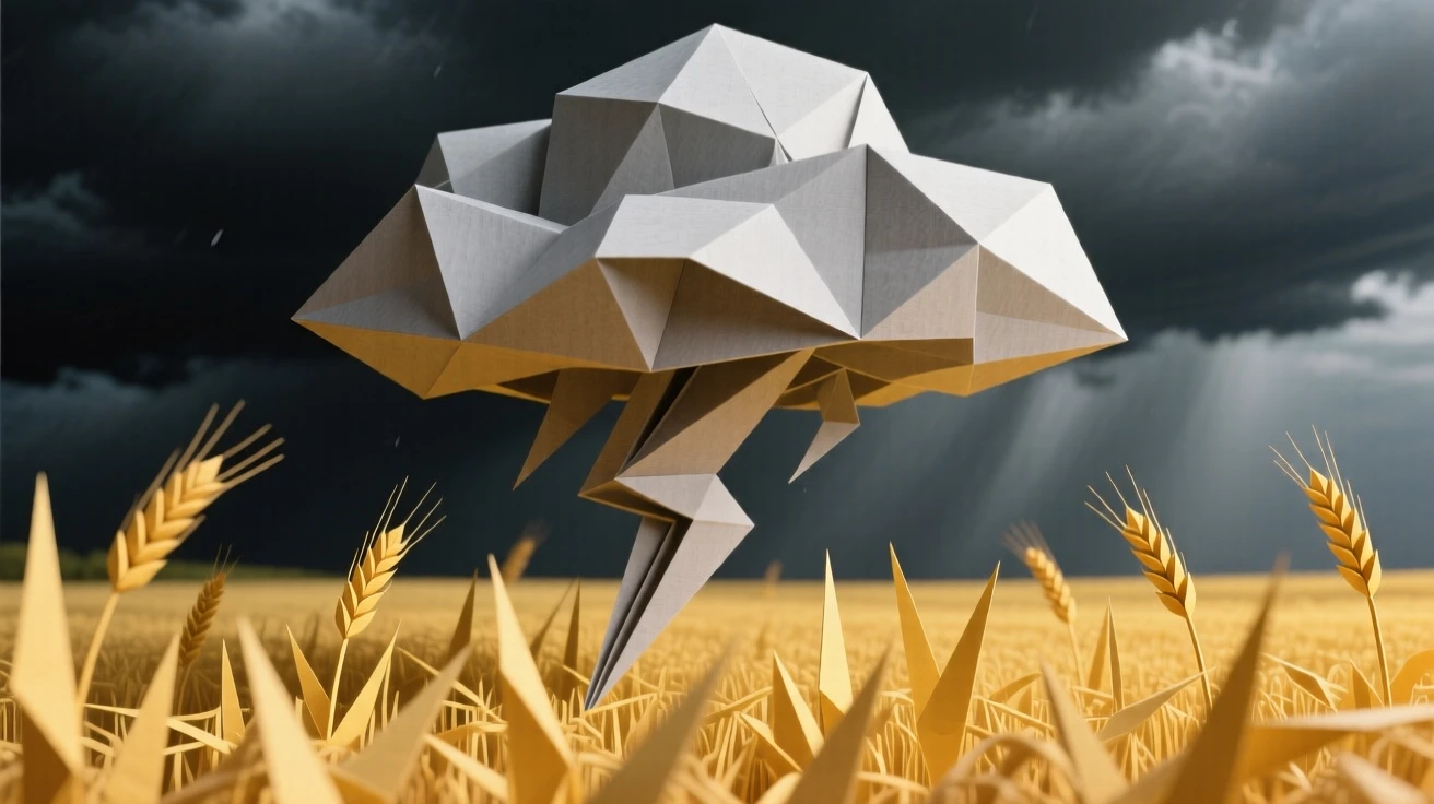 A dramatic thundercloud towering over a golden wheat field just before a summer storm.