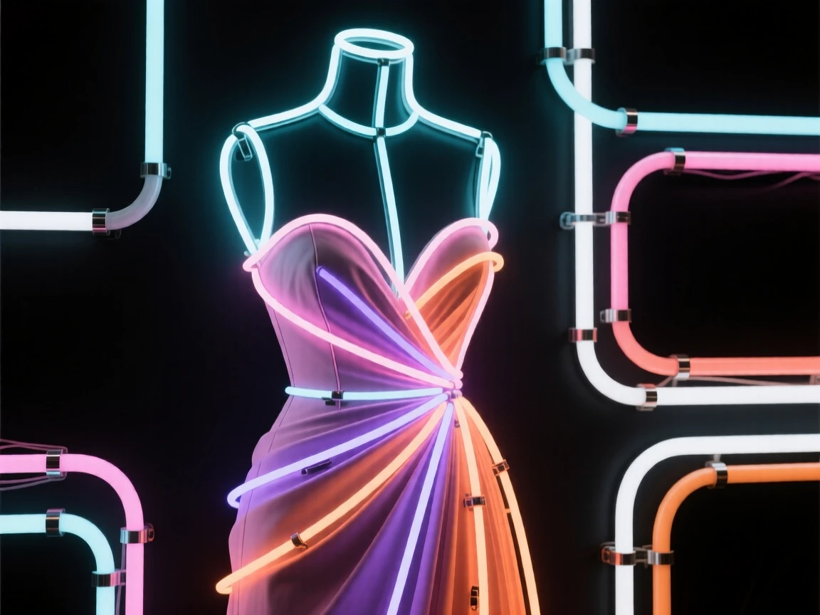 A tailor's mannequin draped in half-finished couture fabric.
