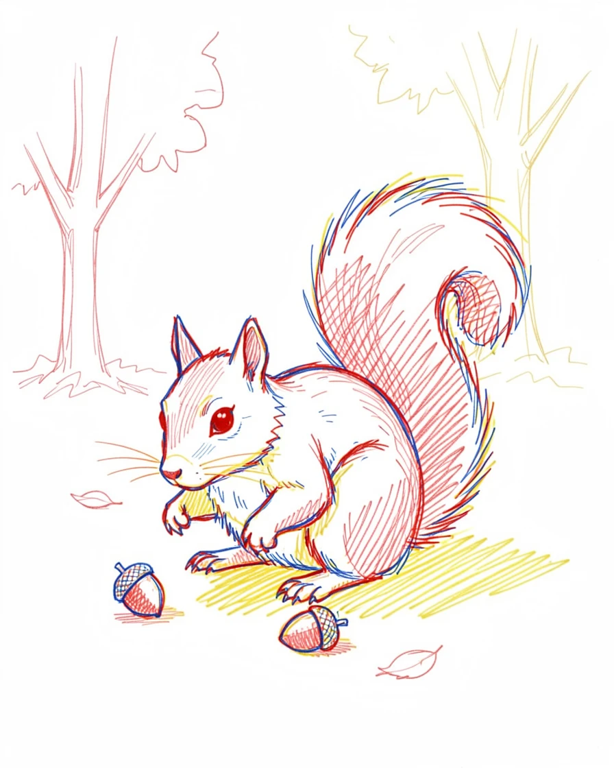 A curious squirrel gathering acorns in a sunlit autumn park