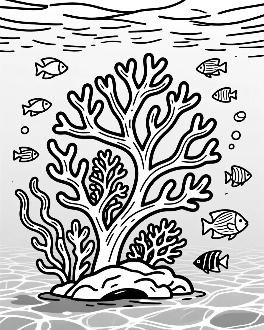 A coral reef teeming with colorful fish beneath crystal clear water.