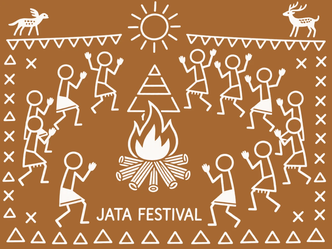 A tribal dance festival celebrated with dancers forming rows around a bonfire.