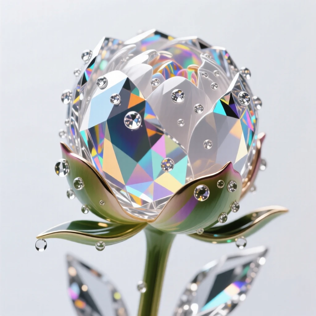 A single peony bud just beginning to unfurl, dew clinging to outer petals.