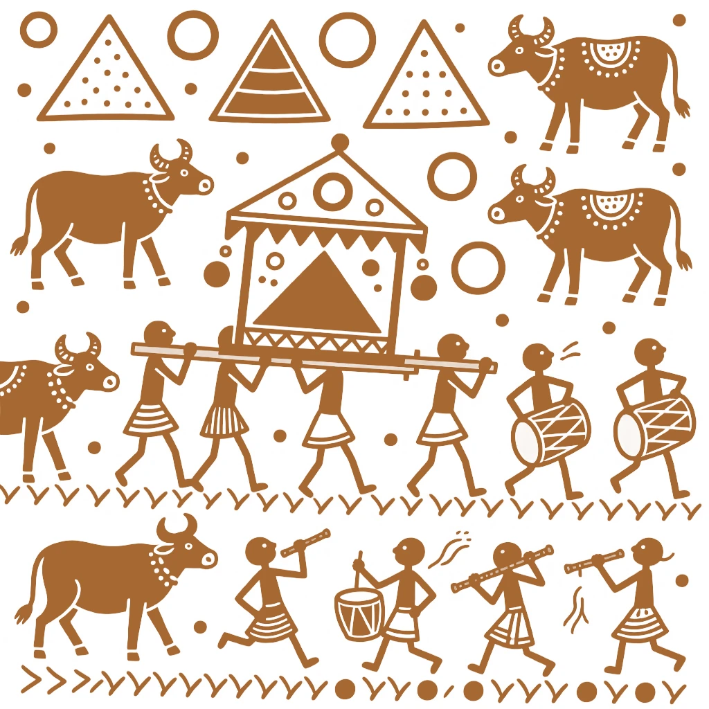 A cattle-blessing festival celebrated with a procession carrying a decorated palanquin.