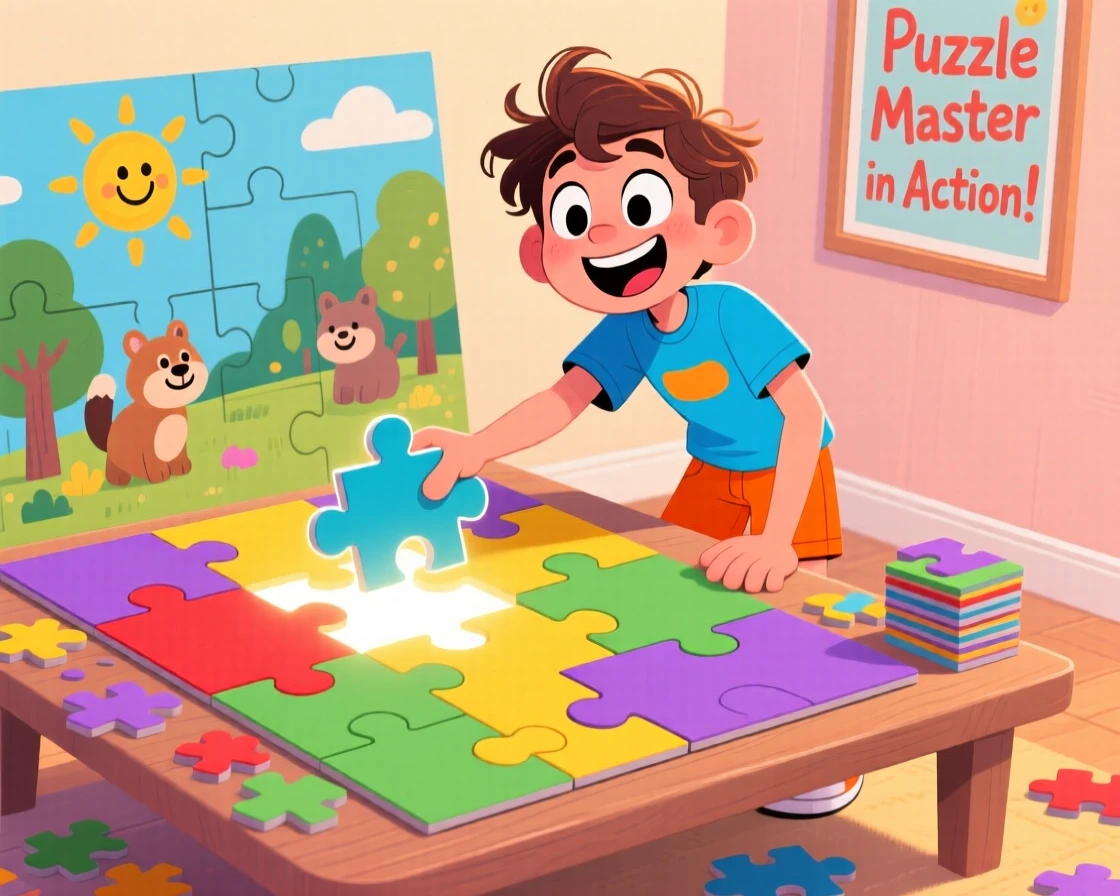 A puzzle enthusiast completing the final piece of a large jigsaw.