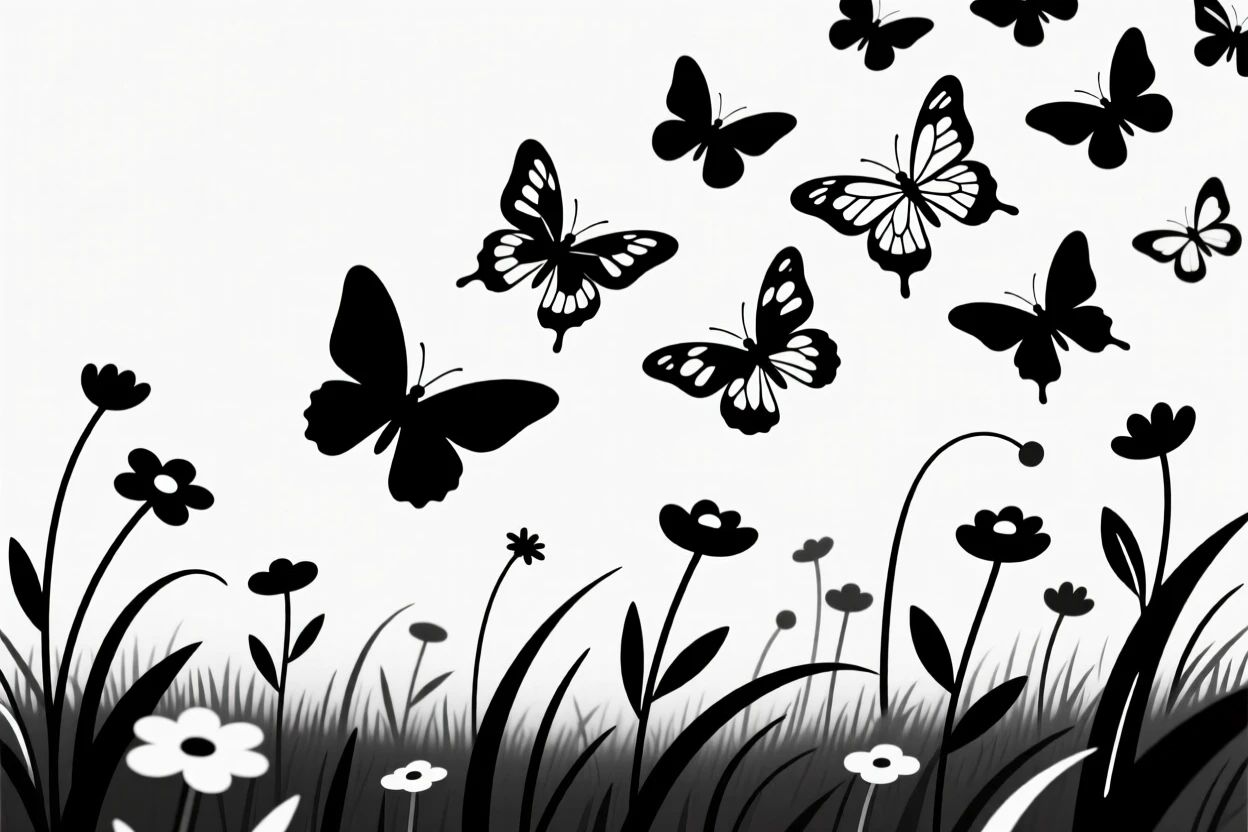 A swarm of butterflies over a meadow in a wildflower field.