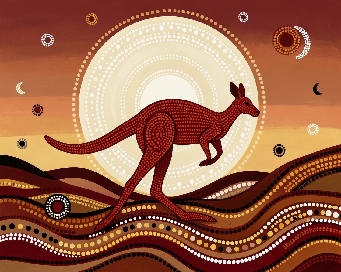 A red kangaroo silhouetted against the rising moon