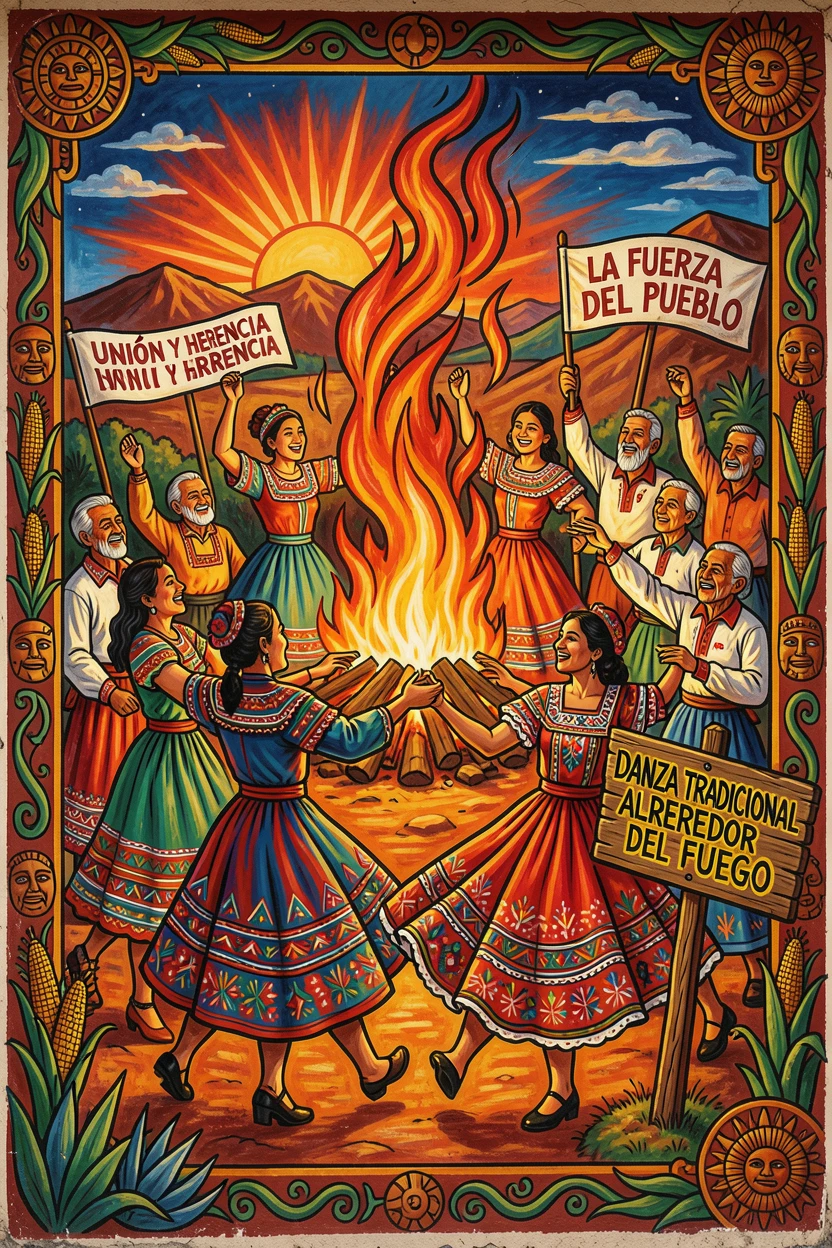 A traditional dance performed around a bonfire at night