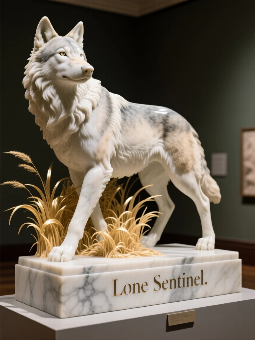 A lone wolf captured in a powerful, dignified pose in golden savanna grass
