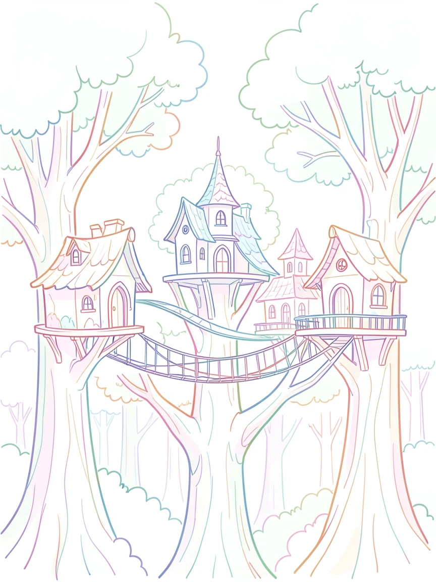 An elven city built among towering treetops connected by rope bridges.