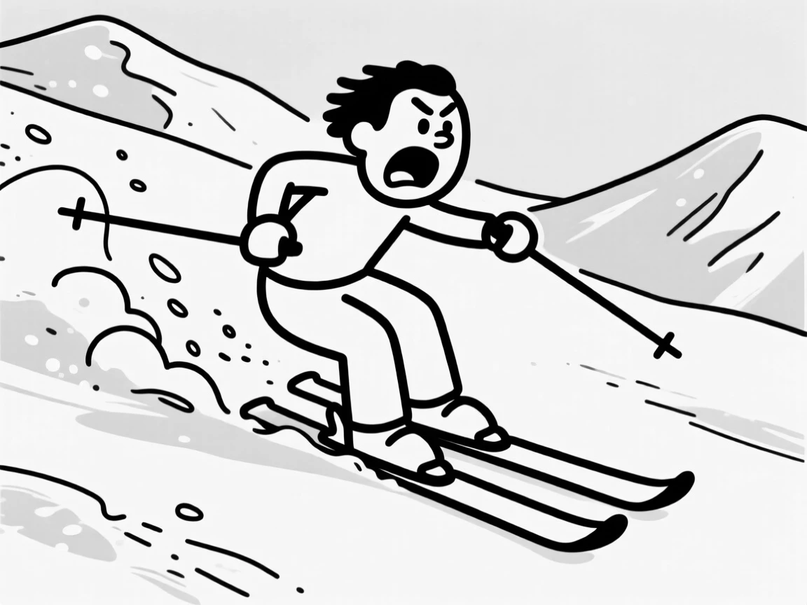 A skier carving through fresh powder down a snowy mountain slope.