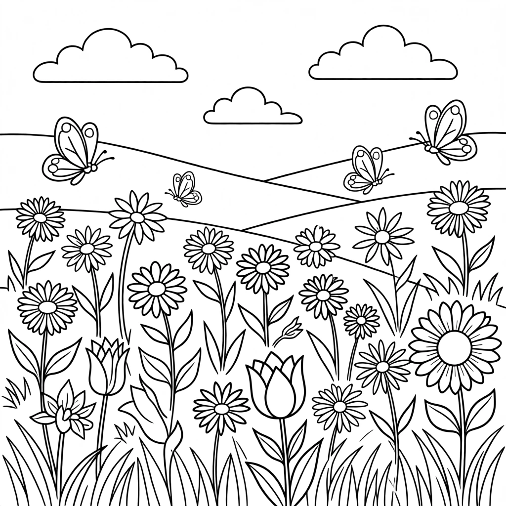 A meadow full of wildflowers swaying in a gentle breeze